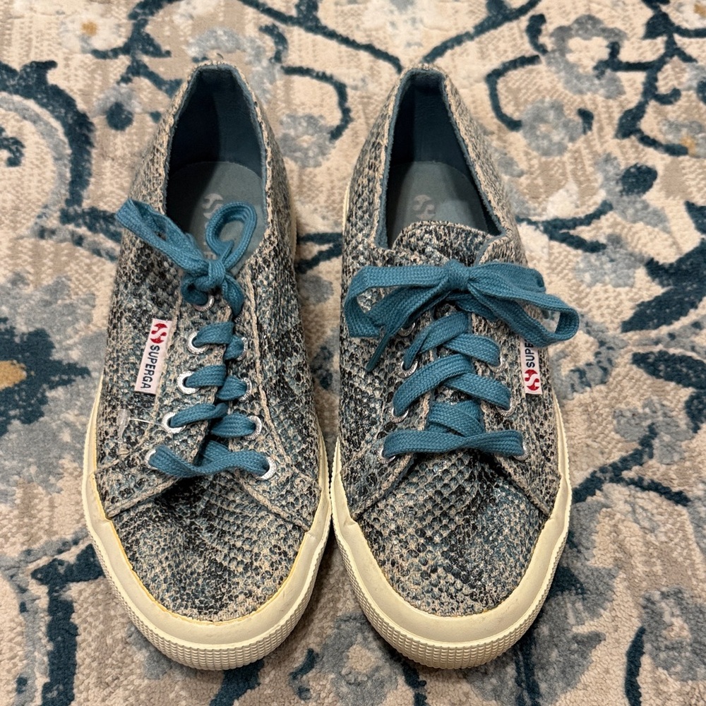 Superga Woven Sneakers with Blue Laces